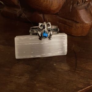 Beautiful Tropical Island Hawaii Frog Ring Silver And Blue Stone